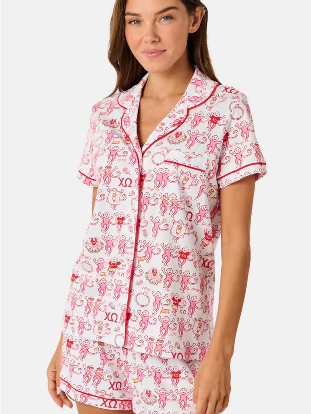 Roller Rabbit Pink & Red Printed Short Pajama Set